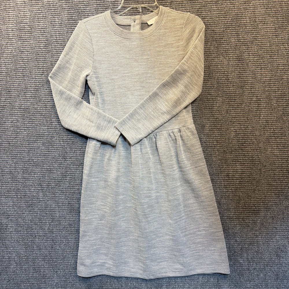 Loft Gray Herringbone Knit Fit And Flare XXS Long Sleeve  Dress Button Down Back